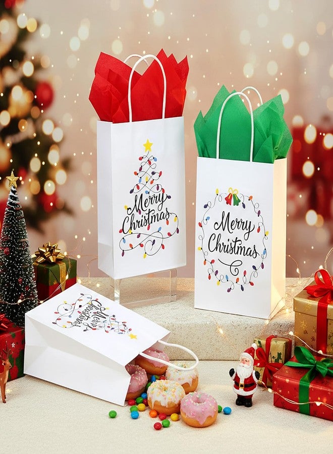 Feifeiya أكياس هدايا عيد الميلاد من فيفييا، 24 قطعة، مع ورق مناديل، 8.27 × 5.91 × 3.15 بوصة، أكياس ورق كرافت صغيرة بمقبض، بنمط مصباح عيد الميلاد، مناسبة لهدايا عيد الميلاد ولوازم حفلات الأعياد (أبيض). - Image 5